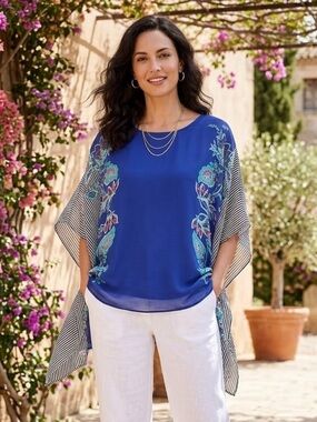 Talbots Blue Paisley Floral Semi-Sheer Waterfall Blouse ($125)